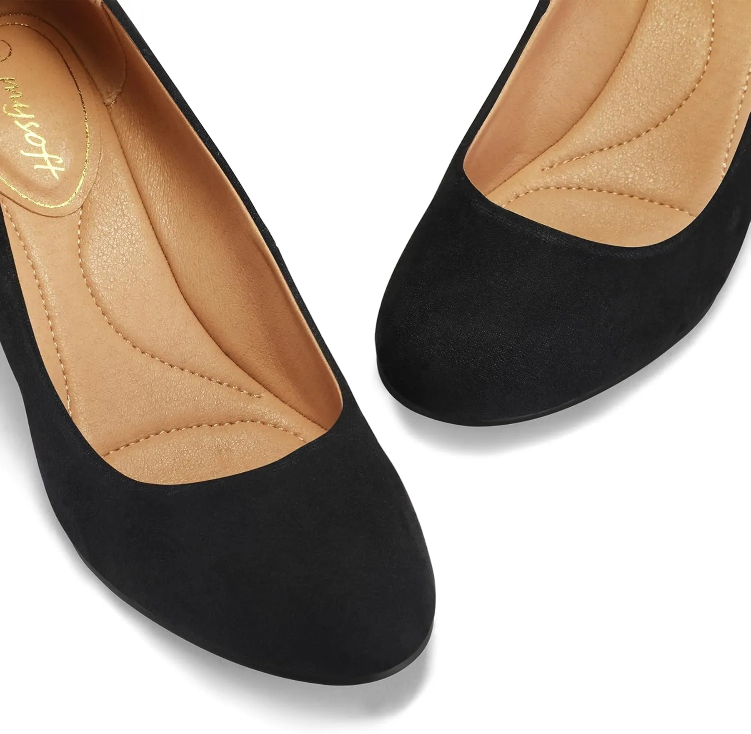 mysoft Women's Pumps Low Chunky Block Heel Round Toe Comfortable Dress Shoes
