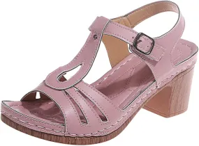 oiangi Block Heel Sandals for Women Dressy Summer Fish Mouth Open Toe Buckle Hollow Chunky High Heels Shoes Comfy Casual Thick Heel Slides Sandalias