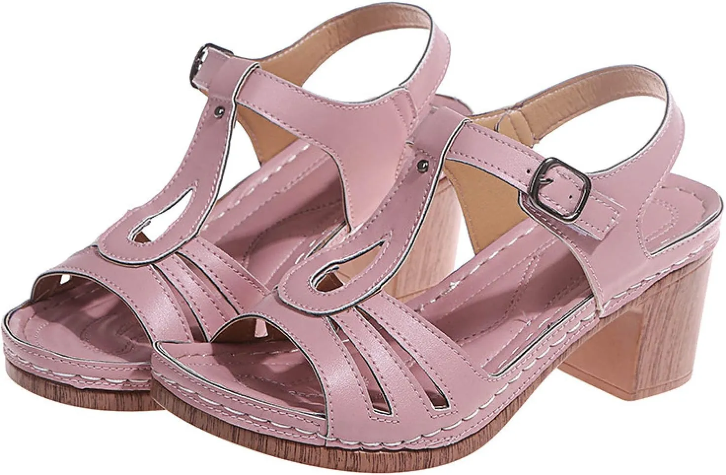 oiangi Block Heel Sandals for Women Dressy Summer Fish Mouth Open Toe Buckle Hollow Chunky High Heels Shoes Comfy Casual Thick Heel Slides Sandalias