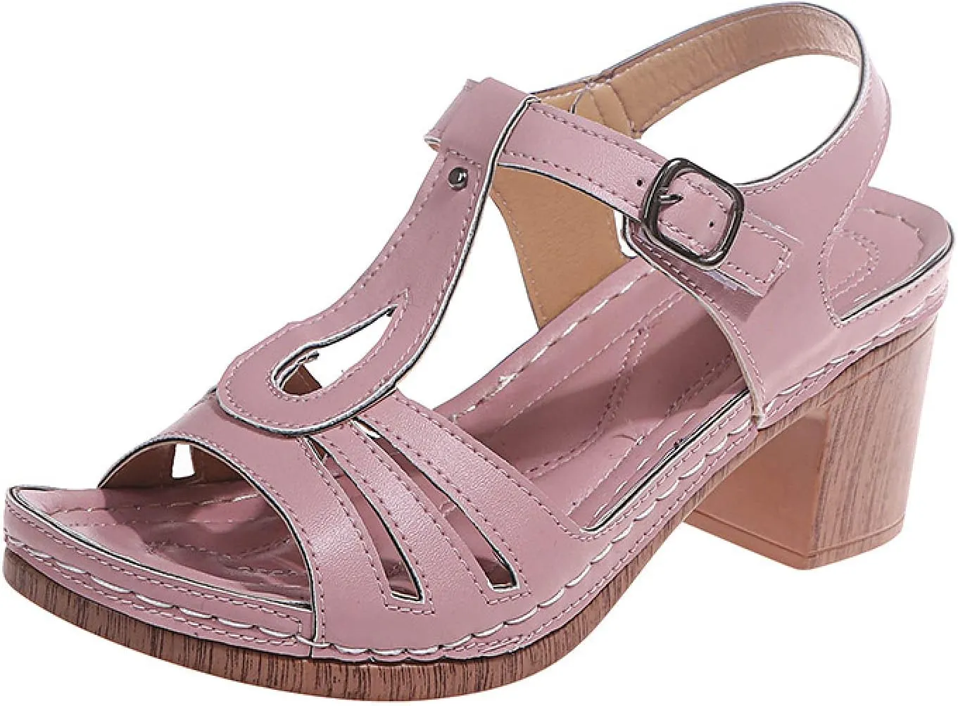 oiangi Block Heel Sandals for Women Dressy Summer Fish Mouth Open Toe Buckle Hollow Chunky High Heels Shoes Comfy Casual Thick Heel Slides Sandalias