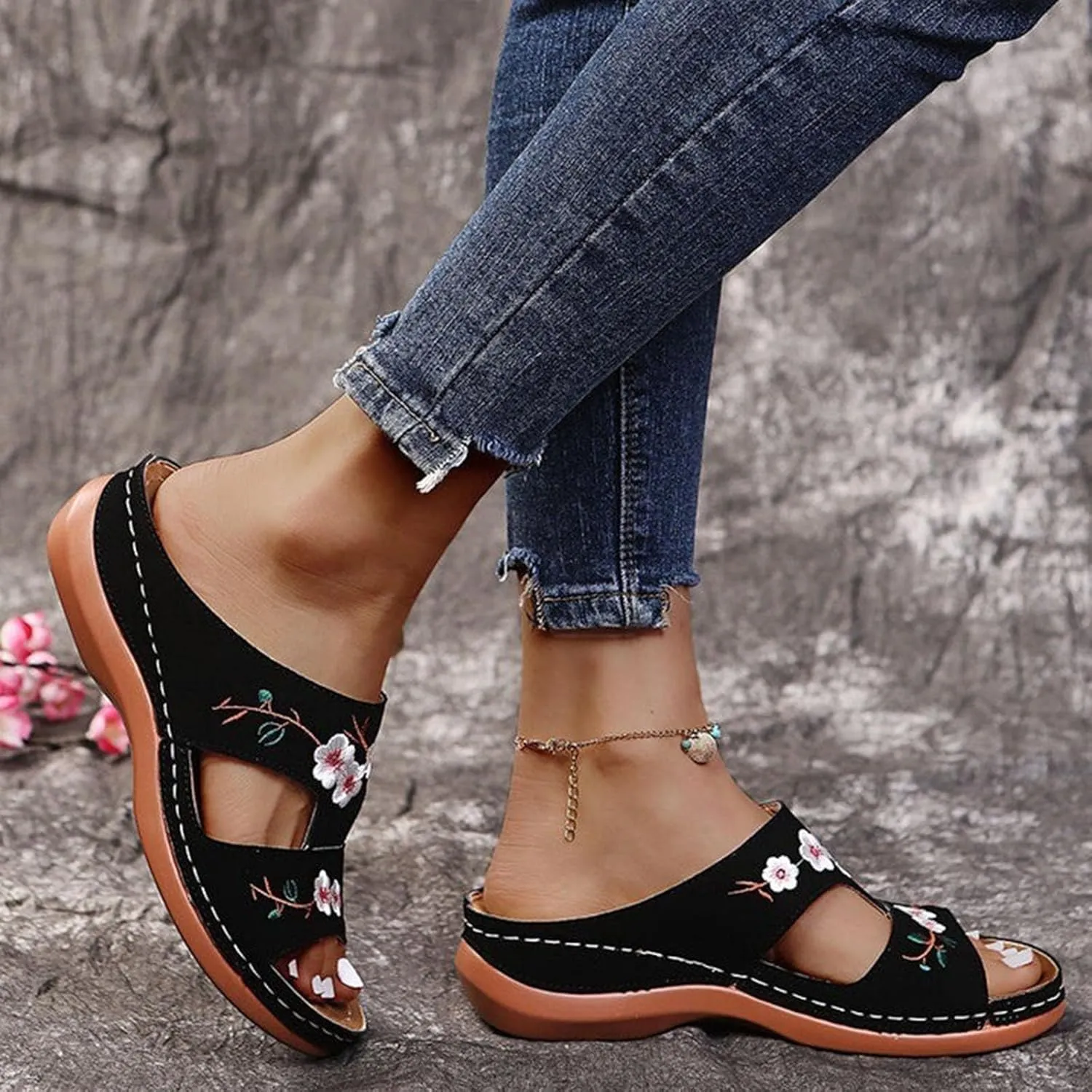 Orthopedic Sandals for Women: Slip On Dressy Summer Comfortable Slides Sandals Lightweight Walking Sandals with Arch Support