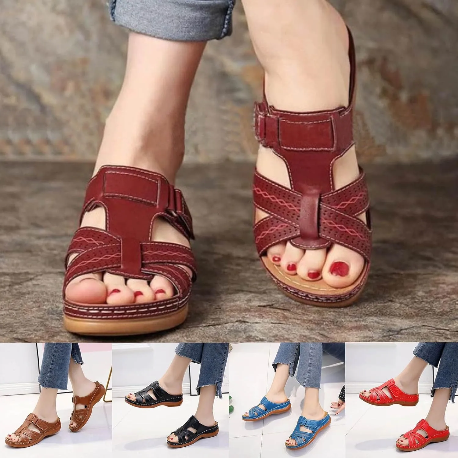 Orthopedic Sandals for Women: Slip On Dressy Summer Comfortable Walking Sandals Lightweight Slides Sandals with Arch Support