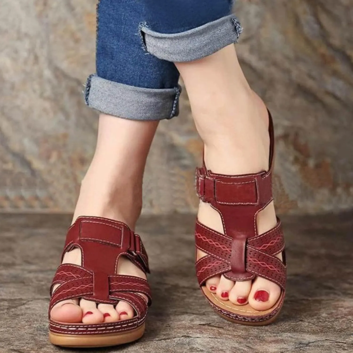 Orthopedic Sandals for Women: Slip On Dressy Summer Comfortable Walking Sandals Lightweight Slides Sandals with Arch Support
