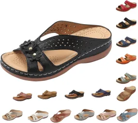 Orthopedic Sandals for Women Summer Wedge Platform Sandals with Arch Support Flower Faux Leather Wedge Heel Anti Slip Sandals