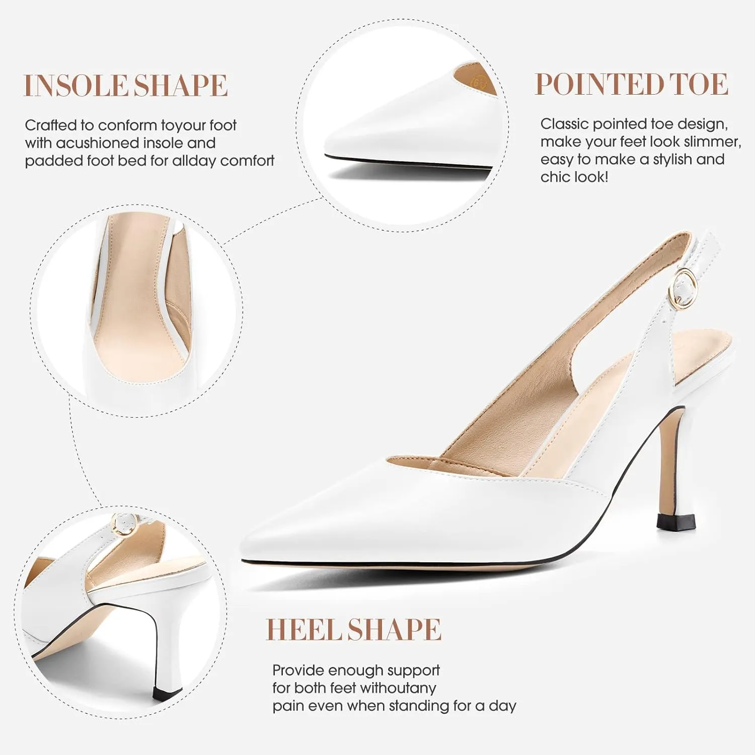 Rilista Women's Slingback Kitten Heels Closed Pointed Toe Wedding Party Dress Pumps Shoes