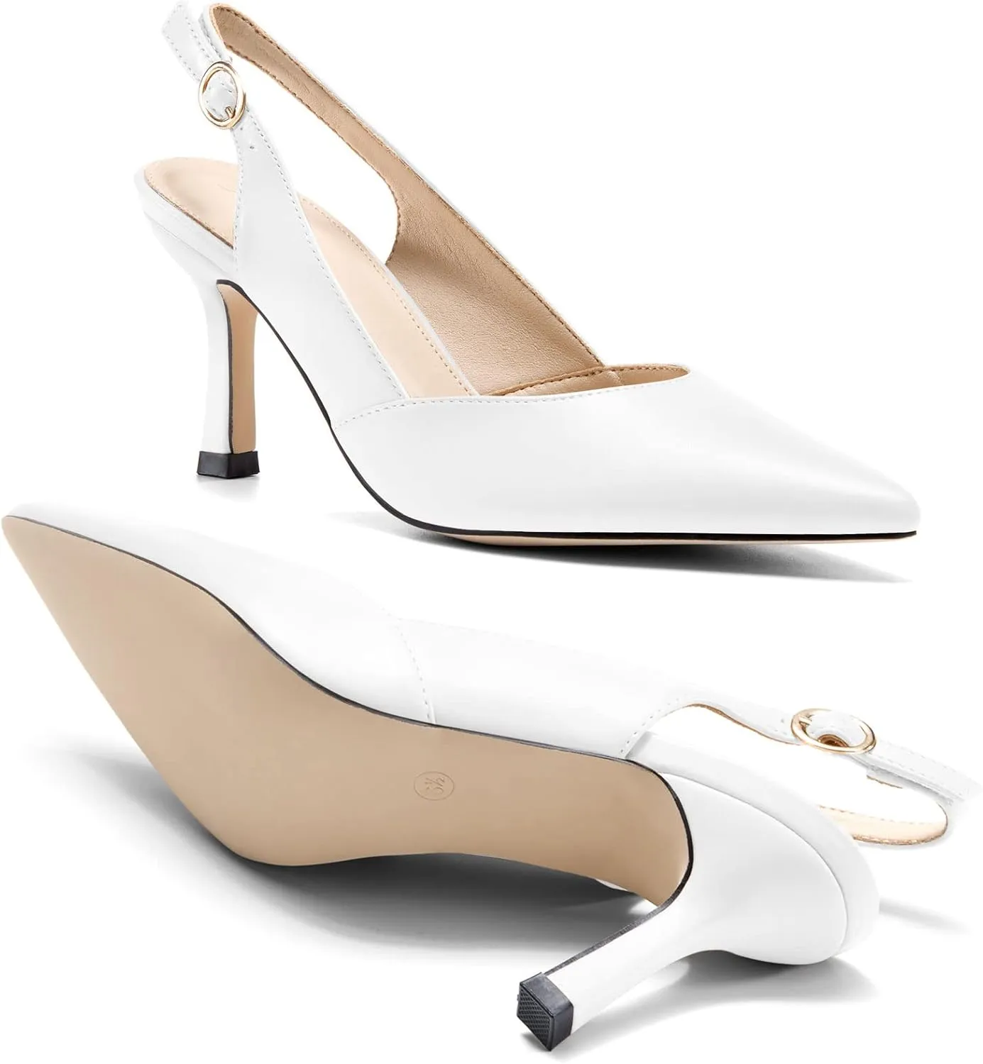Rilista Women's Slingback Kitten Heels Closed Pointed Toe Wedding Party Dress Pumps Shoes