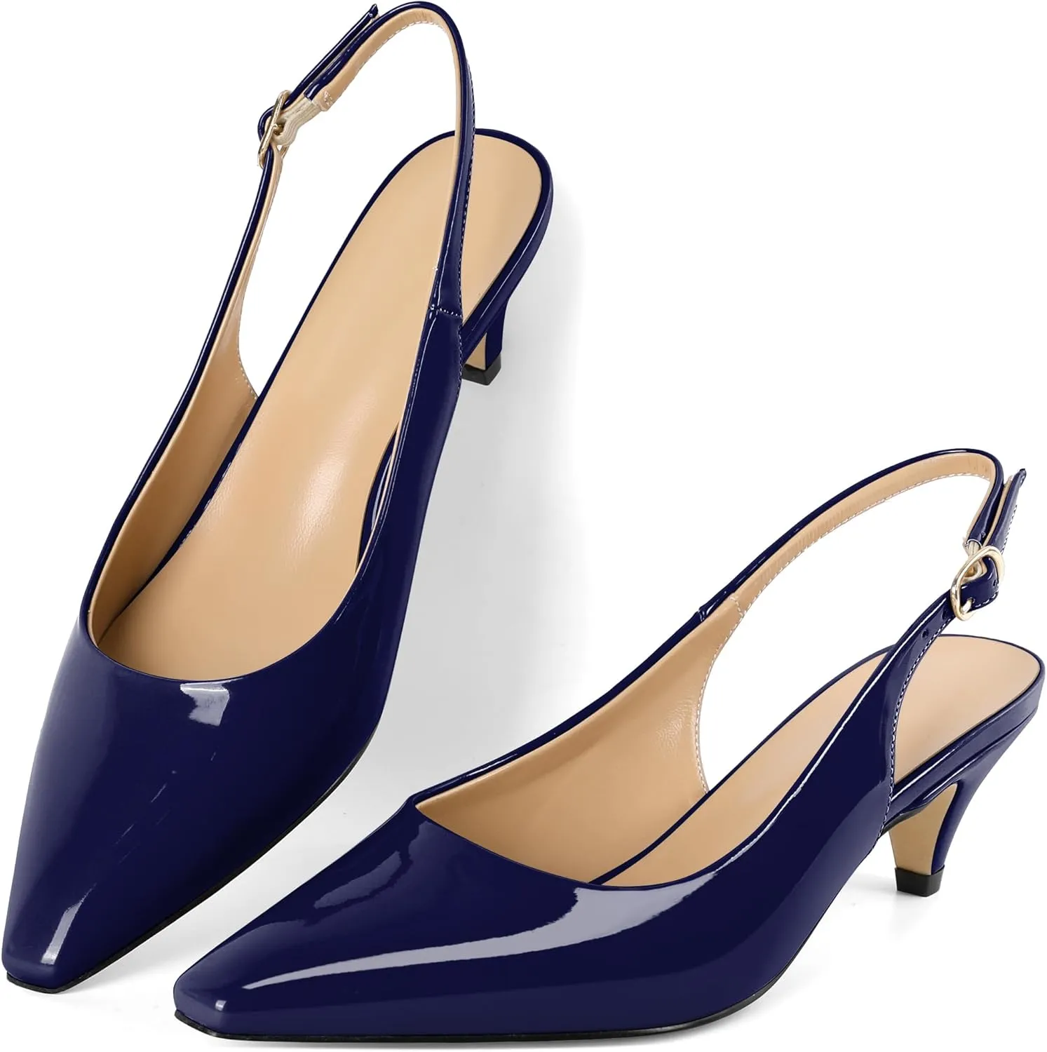 Slingback Pumps Kitten Heels for Women Low Heel Pump Square Toe Shoes Elegant Comfortable Pump 2 Inch Adorable Heel