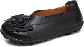 Slip On Loafers for Women Comfortable Walking Work Flats Shoes Soft Cushion Leather Loafers Cute Bow Flower Flat Driving Shoes Indoor Outdoor for Summer