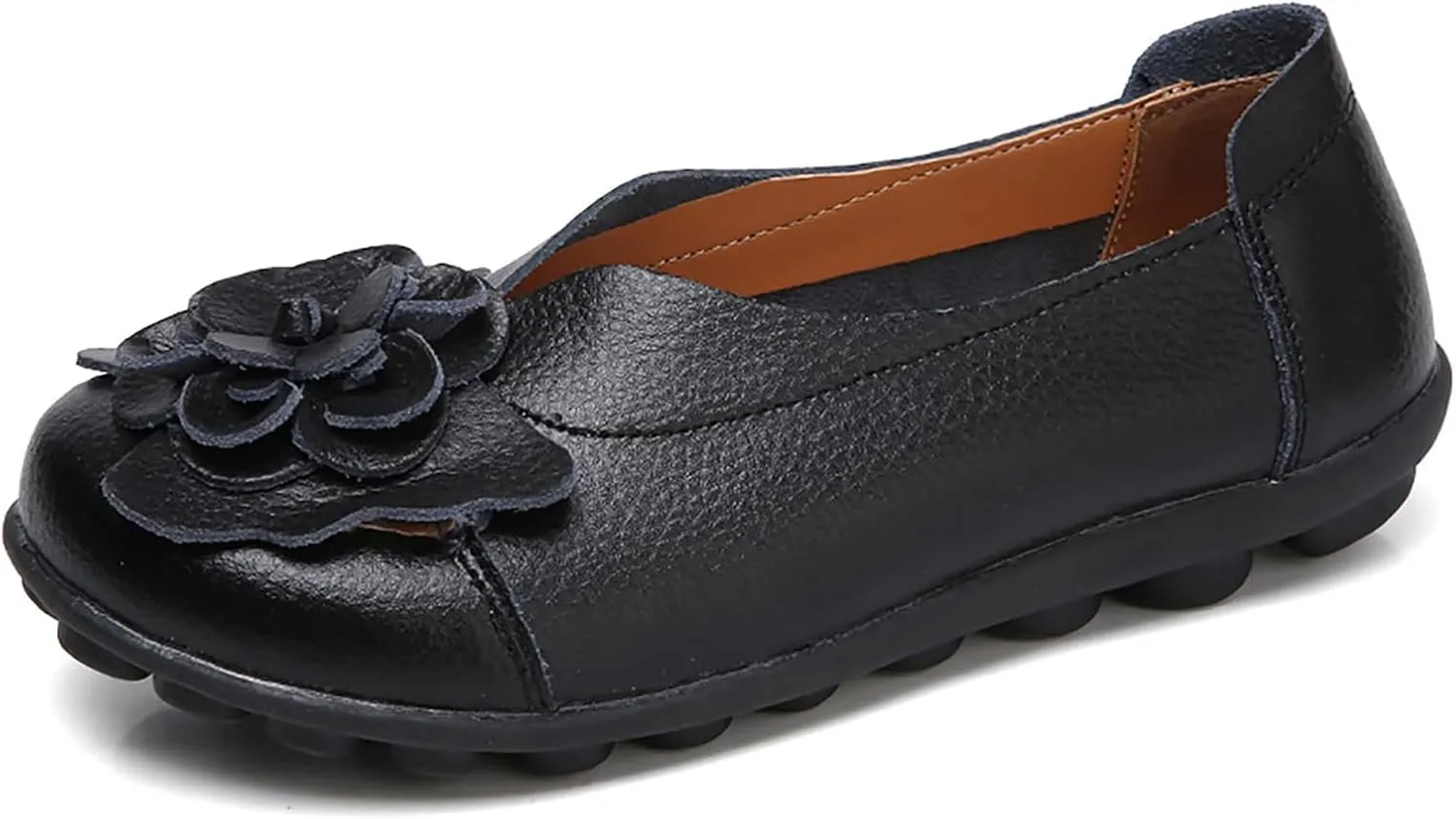 Slip On Loafers for Women Comfortable Walking Work Flats Shoes Soft Cushion Leather Loafers Cute Bow Flower Flat Driving Shoes Indoor Outdoor for Summer