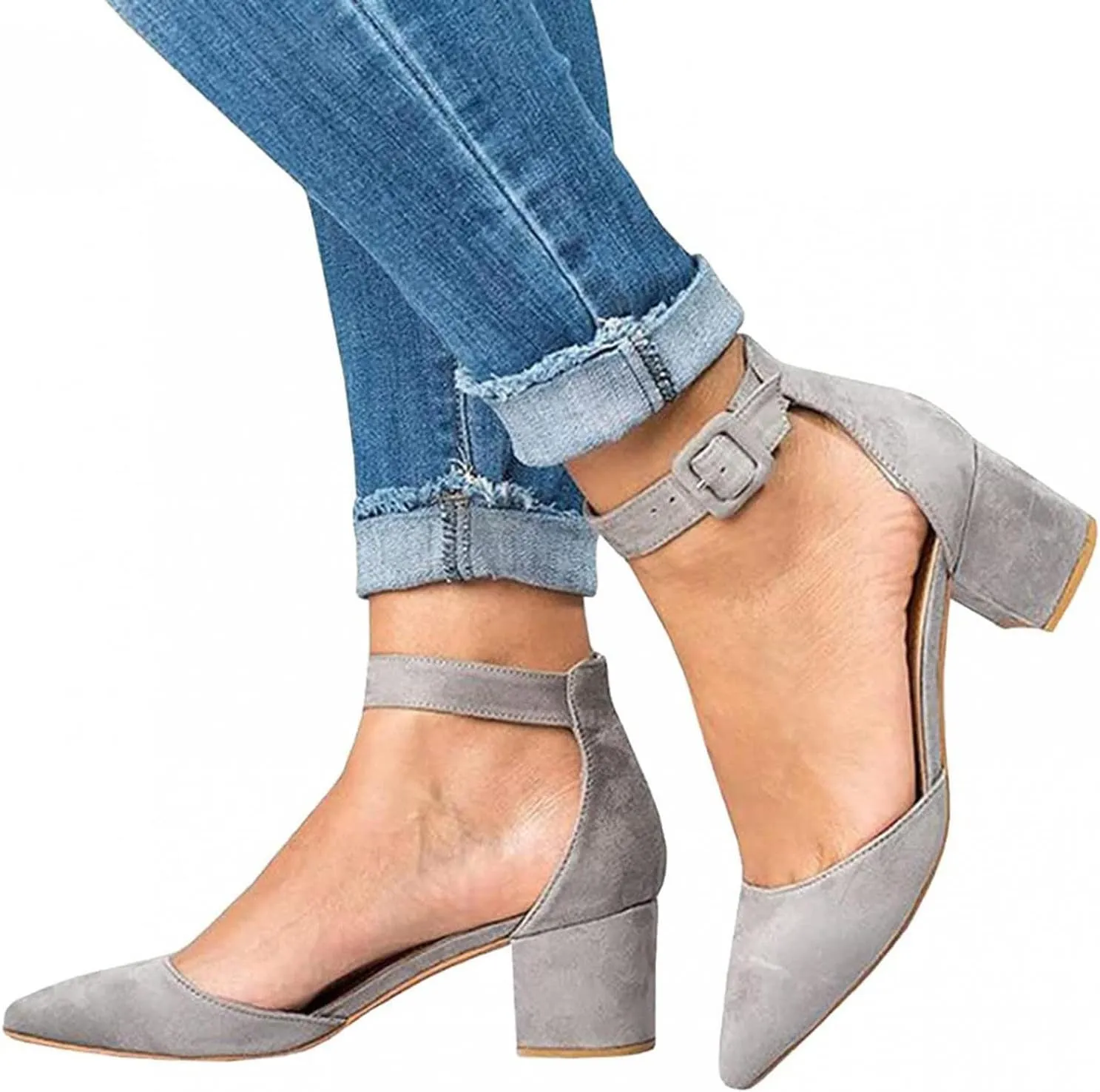 Summer Heeled Sandals for Women Casual Ankle Straps Buckle Pointed Toe Closed Toe Thick Heel High Heels Solid Comfy Ladies Square Heels Shoes Sandalias
