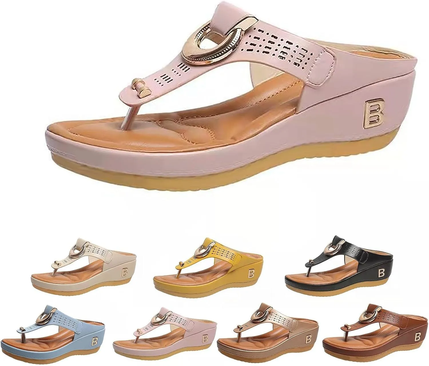 Women Shoes Comfortable Thick Sole Soft Wedge Sandals Fashionable Corrective Slip on Wedge Sandals for Women Size 9