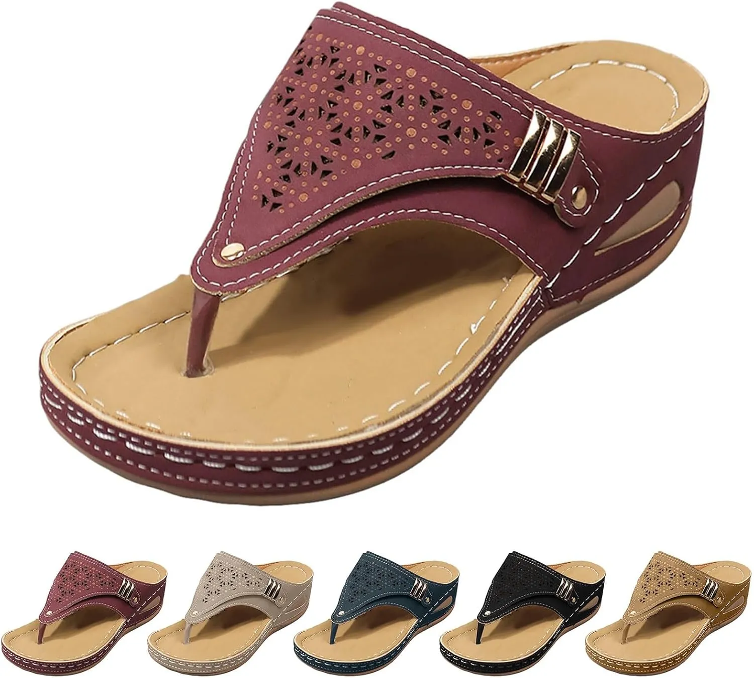 Women Shoes Wedge Heel Platform Sandals Stylish Correctable Bohemian Beach Comfortable Womens Sandals with Arch Support