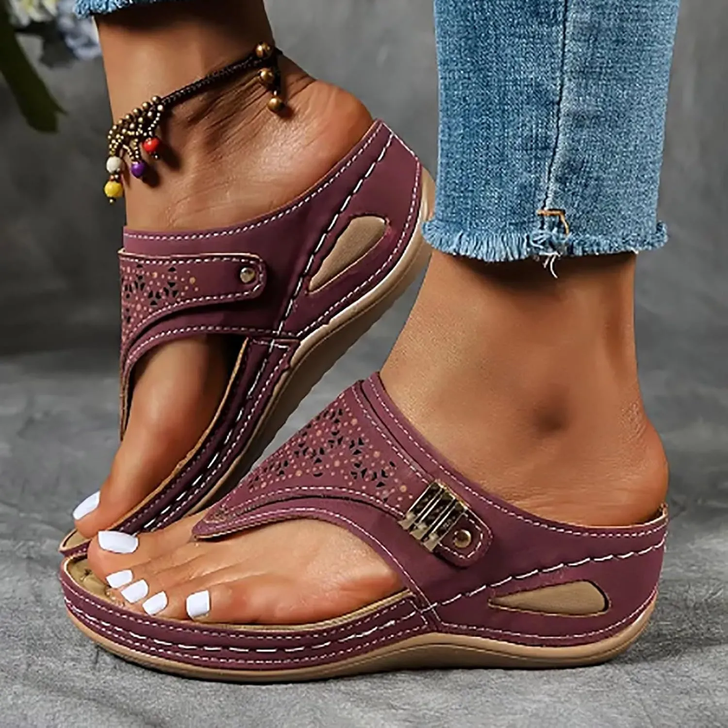 Women Shoes Wedge Heel Platform Sandals Stylish Correctable Bohemian Beach Comfortable Womens Sandals with Arch Support