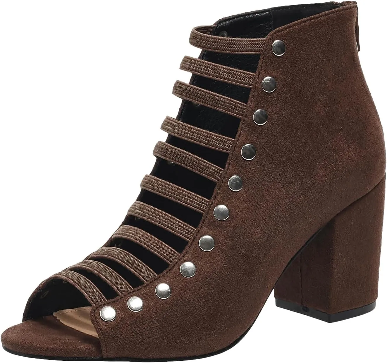 Women Toe Suede Sandals Back Zipper Cutout Sandals Chunky High Heel Sandals Ankle Strap Womens Dress Boots Low Heel
