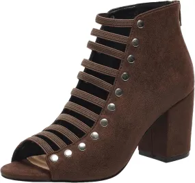 Women Toe Suede Sandals Back Zipper Cutout Sandals Chunky High Heel Sandals Ankle Strap Womens Dress Boots Low Heel