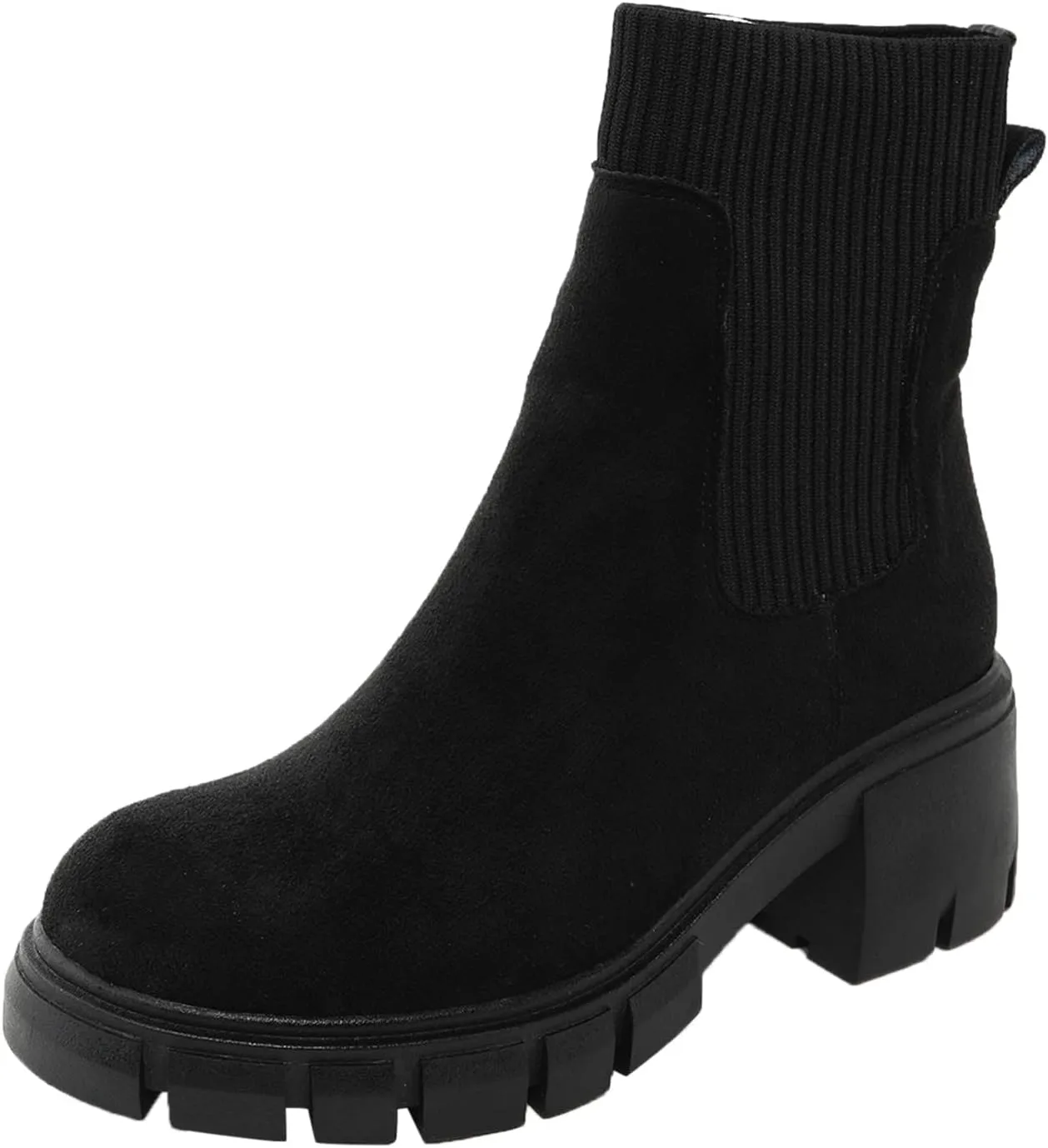Womens Chelsea Boots Platform Boots for Women Fashion Elastic Lug Sole Sock Boots Cloth Chunky Heel Pull on Boots