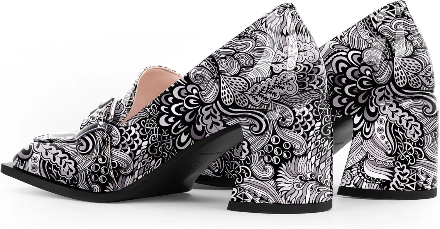 Women's Comfortable Buckle Chunky Heel Pumps Square Toe Work Dress Shoes