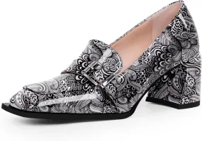 Women's Comfortable Buckle Chunky Heel Pumps Square Toe Work Dress Shoes