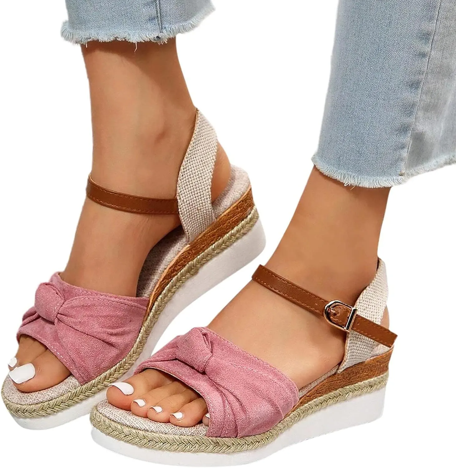 Womens Comfortable Sandals Summer Orthopedic Slides Wedge Platform Sandals Fashion Open Toe Strappy Ankle Strap Metal Buckle Shoes Slingback Casual Summer Beach Sandal