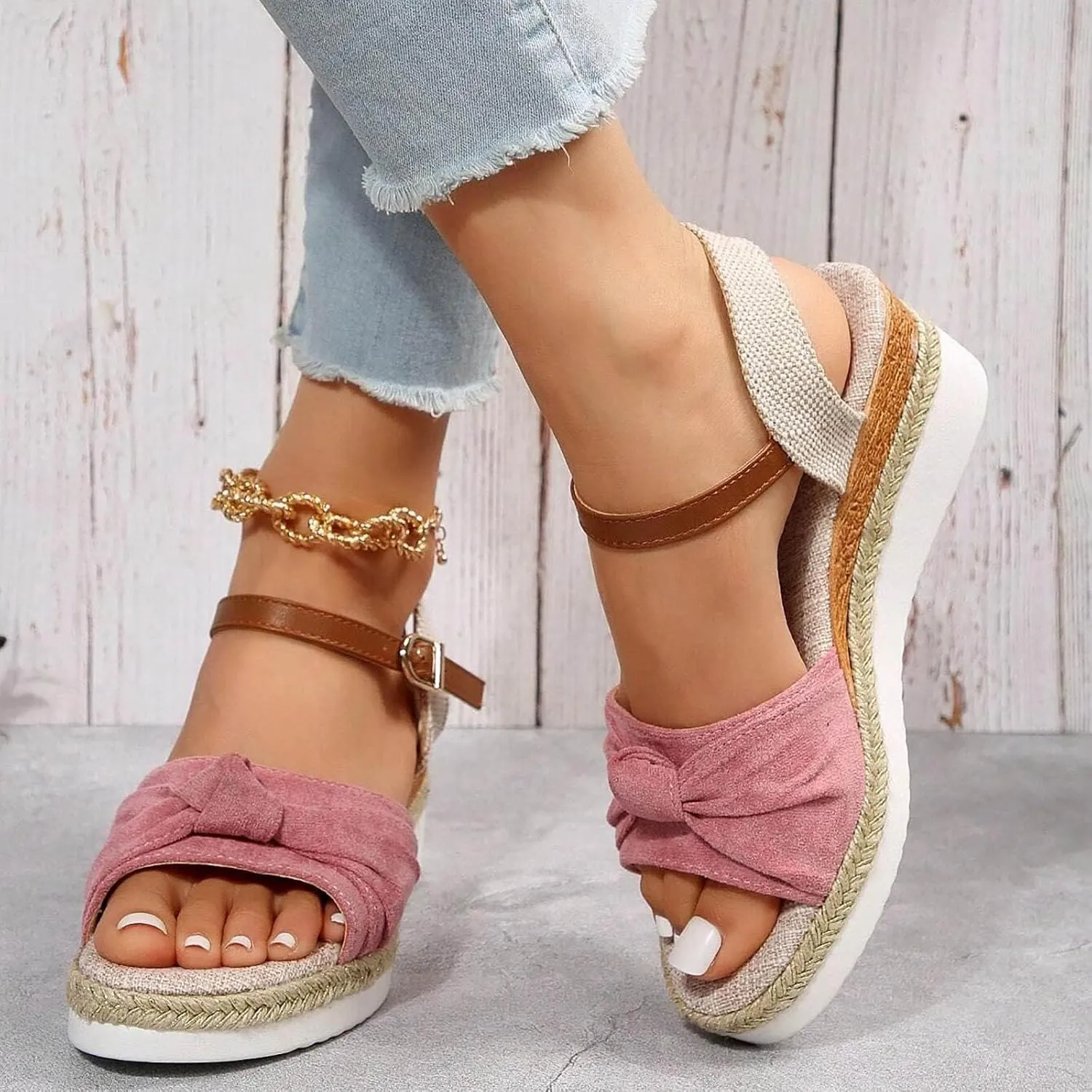 Womens Comfortable Sandals Summer Orthopedic Slides Wedge Platform Sandals Fashion Open Toe Strappy Ankle Strap Metal Buckle Shoes Slingback Casual Summer Beach Sandal