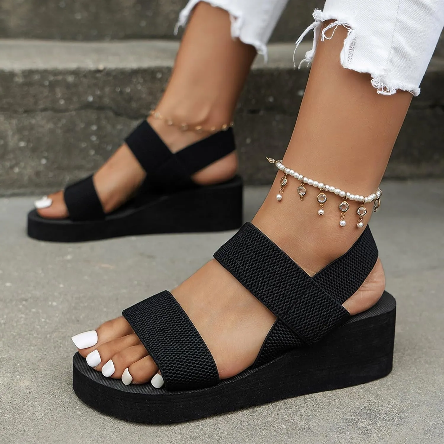 Women's Espadrilles Sandals Women's Casual Platform Open Toe Wedge Sandal Orthopedic Sandals with Arch Support