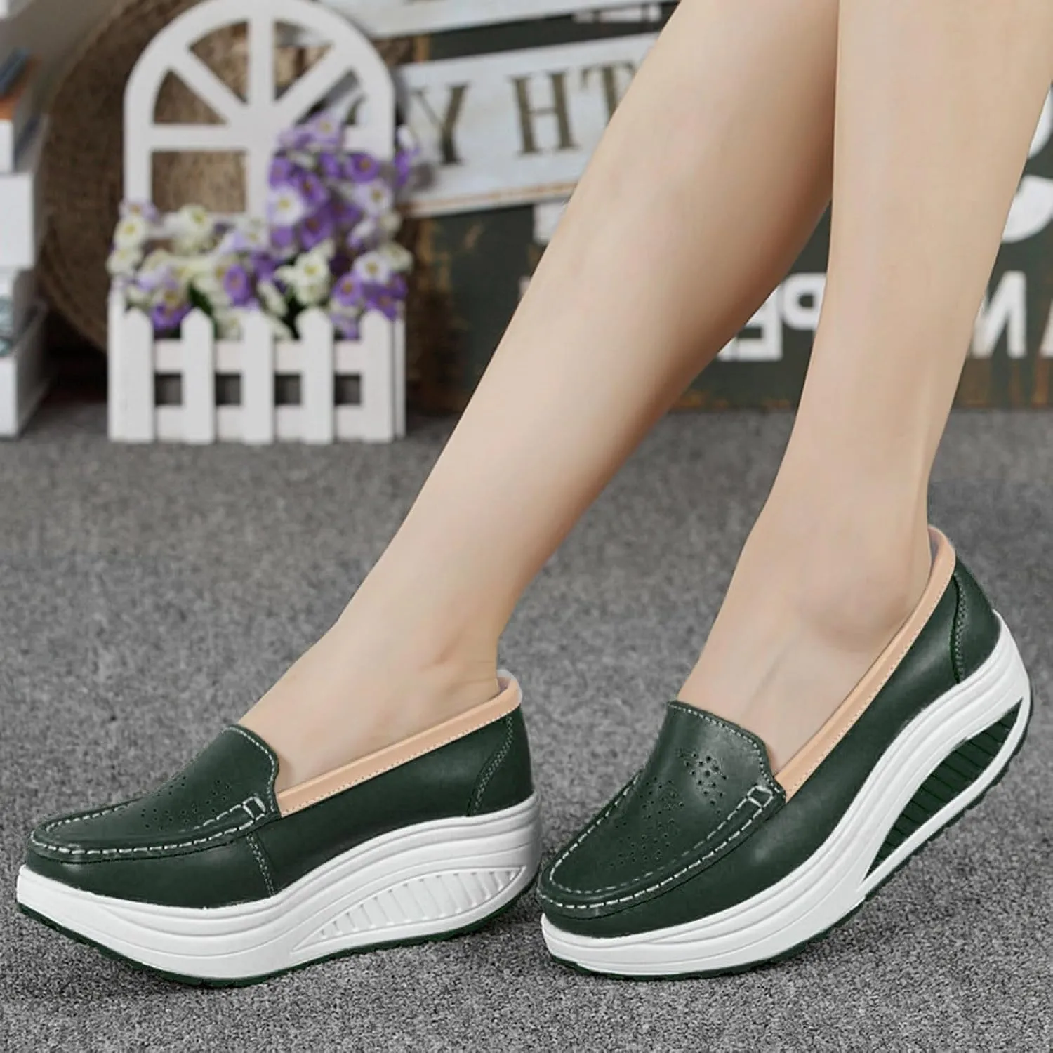 Women's Fashion Casual Solid Slip On Wedges Thick Bottom Platforms Work Shoes Water Aerobics Shoes Men