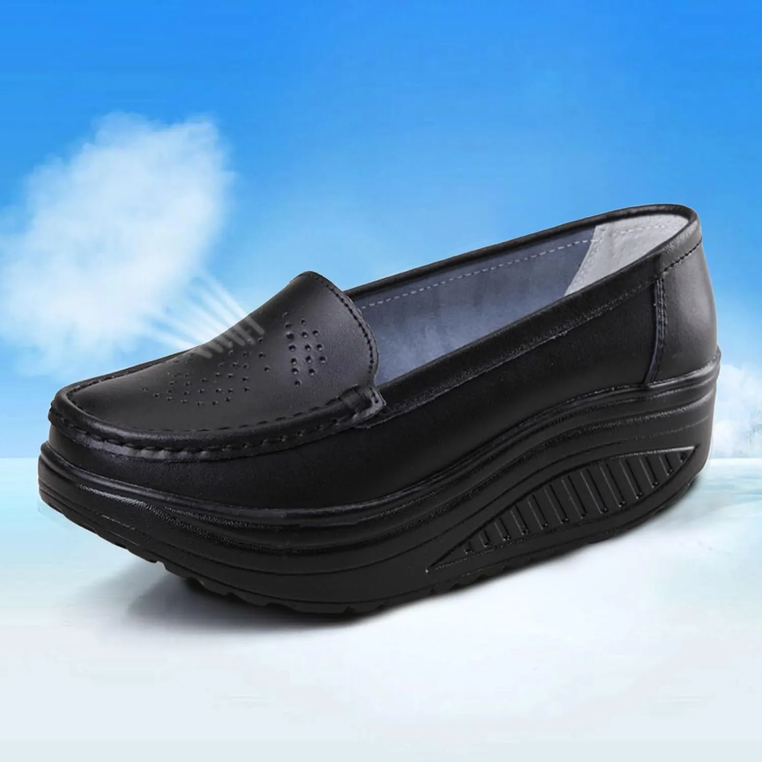 Women's Fashion Casual Solid Slip On Wedges Thick Bottom Platforms Work Shoes Water Aerobics Shoes Men