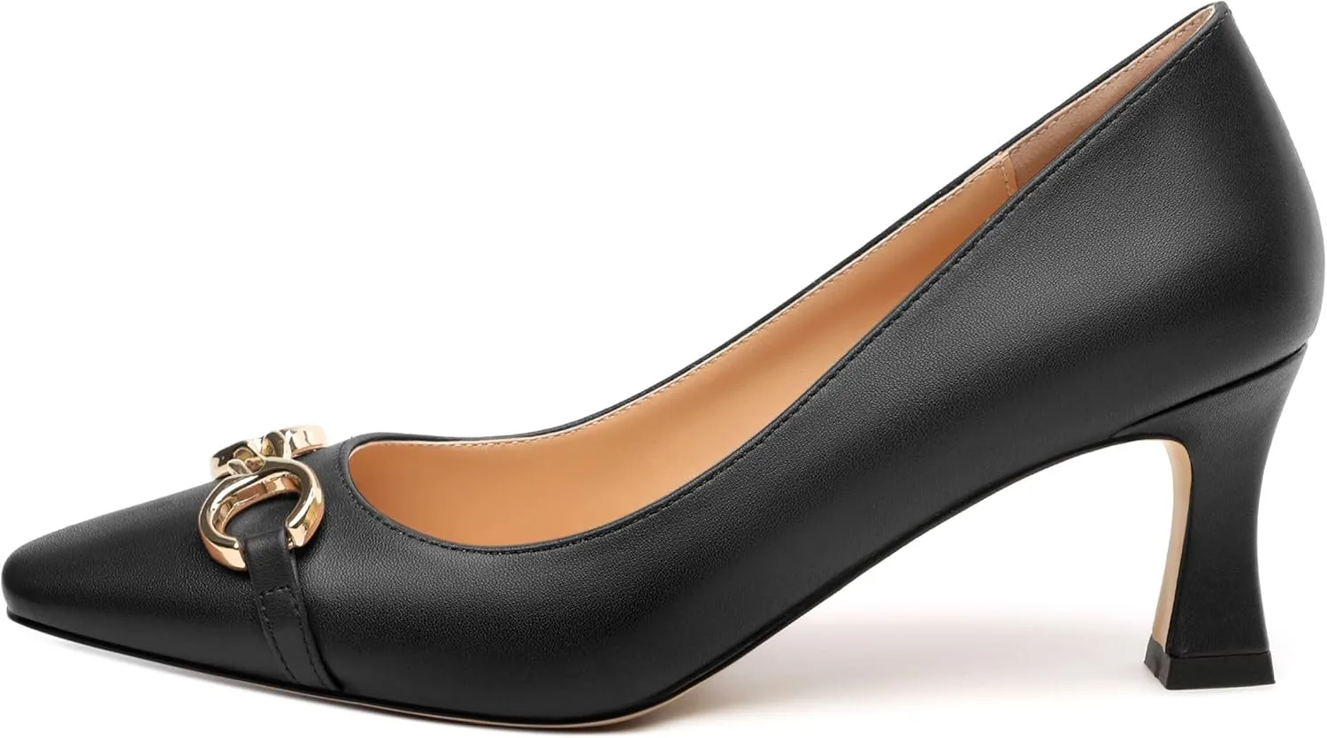 Women’s Kitten Low Heel Pumps Square Toe Metal Buckle Slip On Classic Comfort Office Dress Shoes 2.5 Inch