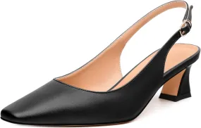 Womens Pumps, Square Toe Small Chunky Heel Slingbacks for Women, Leather Insole Slingback Pumps Buckle Closure 2"