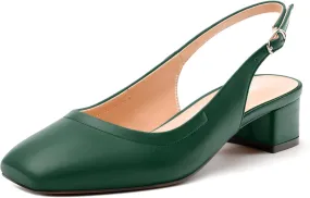 Womens Slingbacks, Square Toe Low Block Heel Pumps for Women, Comfort Casual Shoes for Workplace 1.4"