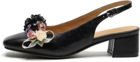 Womens Square Toe Slingback Pumps Flower Comfortable Low Heel Floral Slingbacks Party Dress Shoes