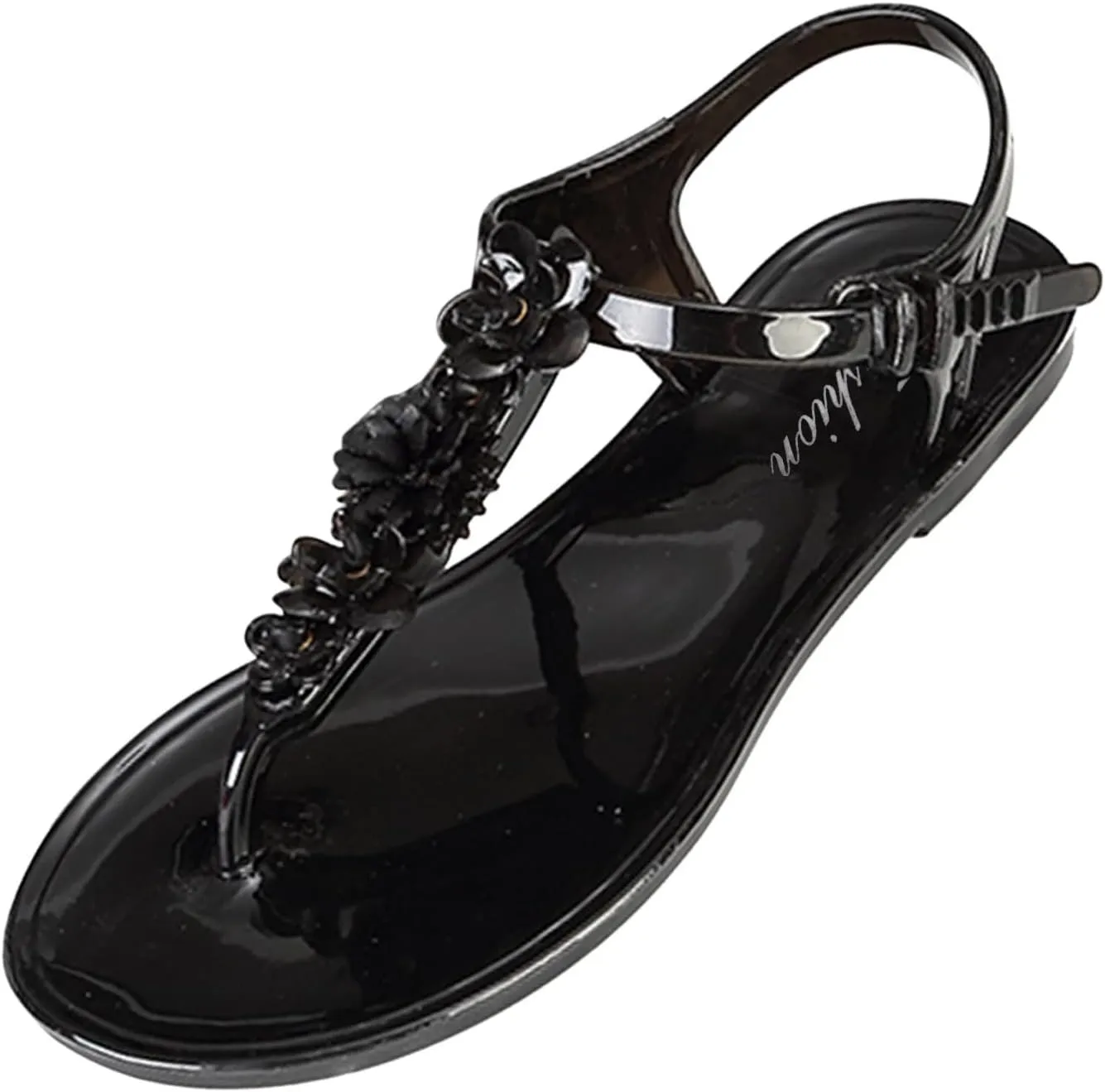 Women's Summer Fashion Flat Sandals Rhinestone Open Toe Slip on Casual Sandal Soft Soled Sandals for Women