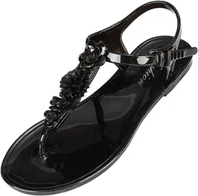 Women's Summer Fashion Flat Sandals Rhinestone Open Toe Slip on Casual Sandal Soft Soled Sandals for Women