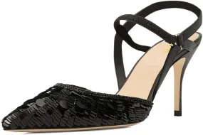 XYD Women's Sequins Shoes Ankle Strappy Closed Pointed Toe Sparkle Slingback High Heels for Evening Party Wedding Bridal Pumps
