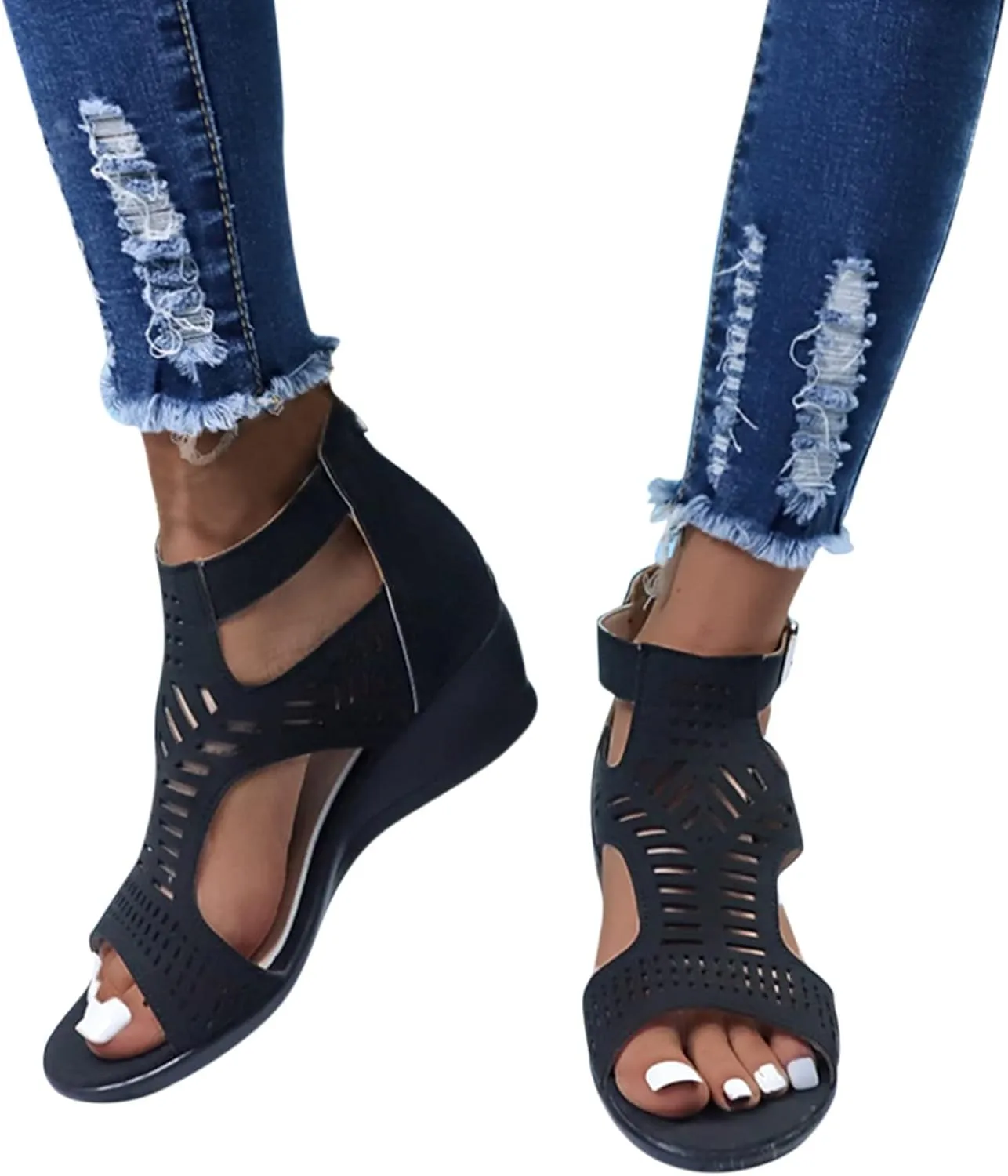 Yanzhenglip Women'S Bohemian Rhinestone Sandals Casual Flower Sandals Wedges Comfortable Peep-Toe Sandals Summer Dressy