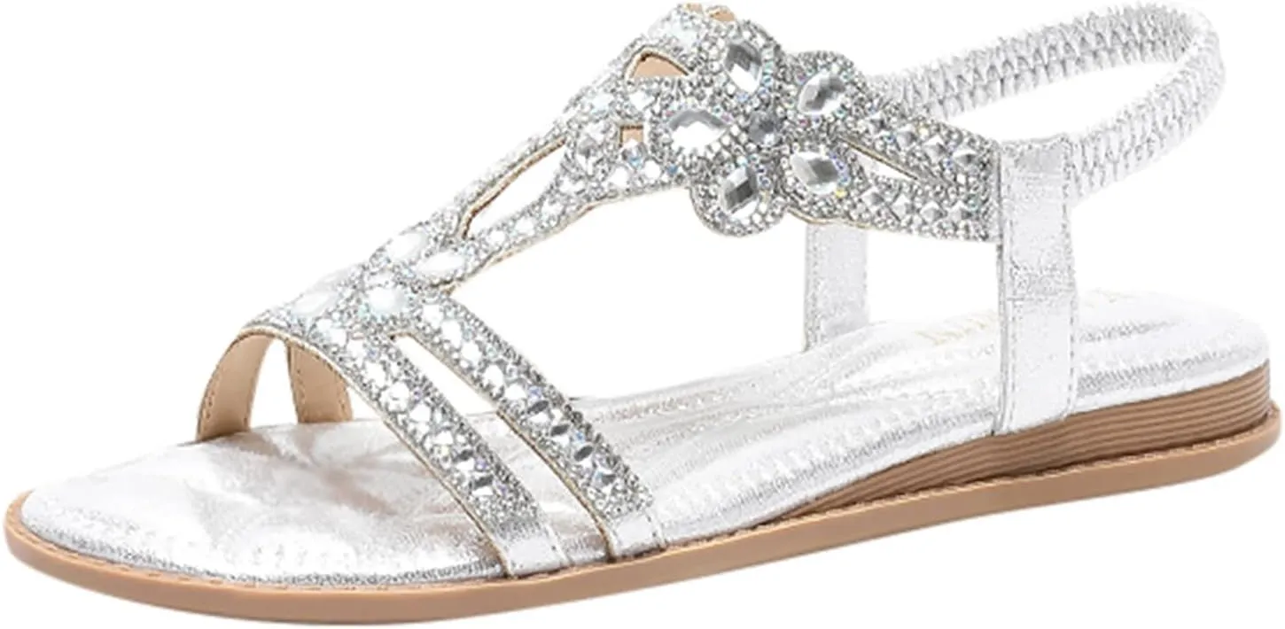 Yanzhenglip Women'S Bohemian Rhinestone Sandals Casual Flower Sandals Wedges Comfortable Peep-Toe Sandals Summer Dressy