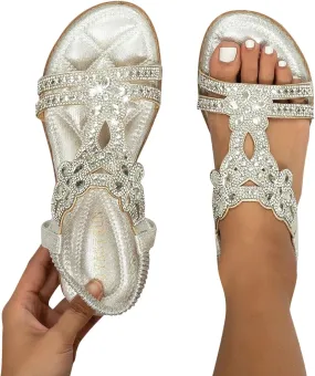 Yanzhenglip Women'S Bohemian Rhinestone Sandals Casual Flower Sandals Wedges Comfortable Peep-Toe Sandals Summer Dressy