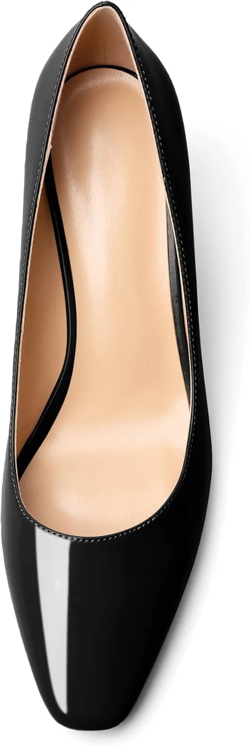 YODEKS Block Heel Slip-on Square Toe Low Chunky Heel Pumps Closed Toe Dress Shoes 2.5 Inch for Women Bride Wedding Evening Party