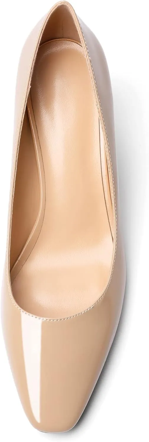 YODEKS Block Heel Slip-on Square Toe Low Chunky Heel Pumps Closed Toe Dress Shoes 2.5 Inch for Women Bride Wedding Evening Party