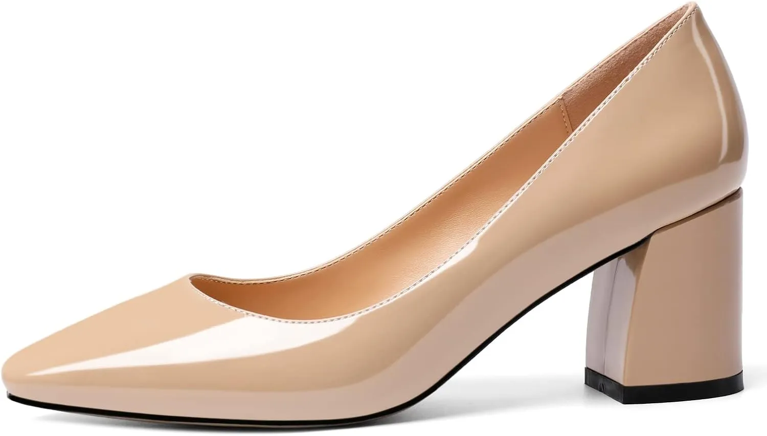 YODEKS Block Heel Slip-on Square Toe Low Chunky Heel Pumps Closed Toe Dress Shoes 2.5 Inch for Women Bride Wedding Evening Party
