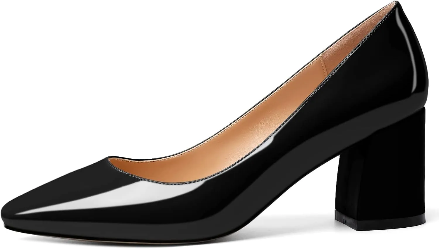 YODEKS Block Heel Slip-on Square Toe Low Chunky Heel Pumps Closed Toe Dress Shoes 2.5 Inch for Women Bride Wedding Evening Party