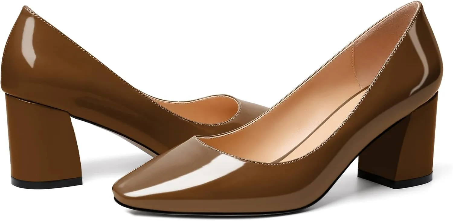 YODEKS Block Heel Slip-on Square Toe Low Chunky Heel Pumps Closed Toe Dress Shoes 2.5 Inch for Women Bride Wedding Evening Party