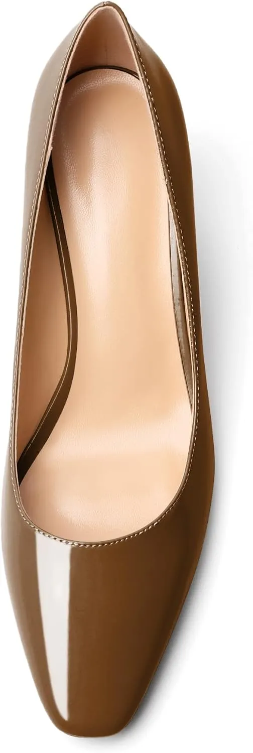 YODEKS Block Heel Slip-on Square Toe Low Chunky Heel Pumps Closed Toe Dress Shoes 2.5 Inch for Women Bride Wedding Evening Party
