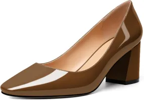 YODEKS Block Heel Slip-on Square Toe Low Chunky Heel Pumps Closed Toe Dress Shoes 2.5 Inch for Women Bride Wedding Evening Party
