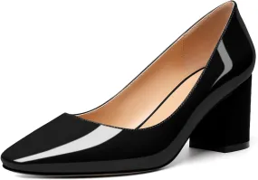 YODEKS Block Heel Slip-on Square Toe Low Chunky Heel Pumps Closed Toe Dress Shoes 2.5 Inch for Women Bride Wedding Evening Party