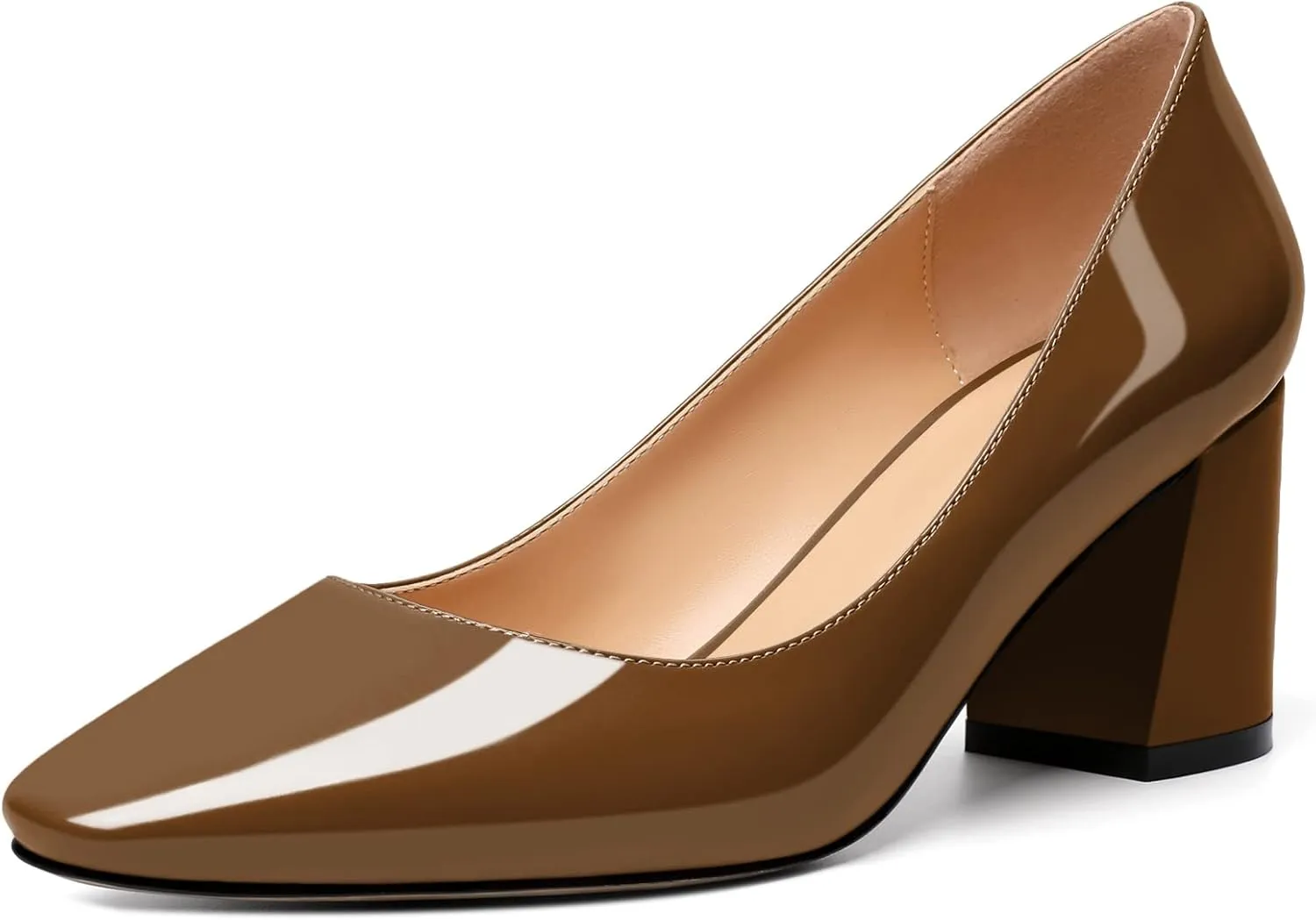 YODEKS Block Heel Slip-on Square Toe Low Chunky Heel Pumps Closed Toe Dress Shoes 2.5 Inch for Women Bride Wedding Evening Party