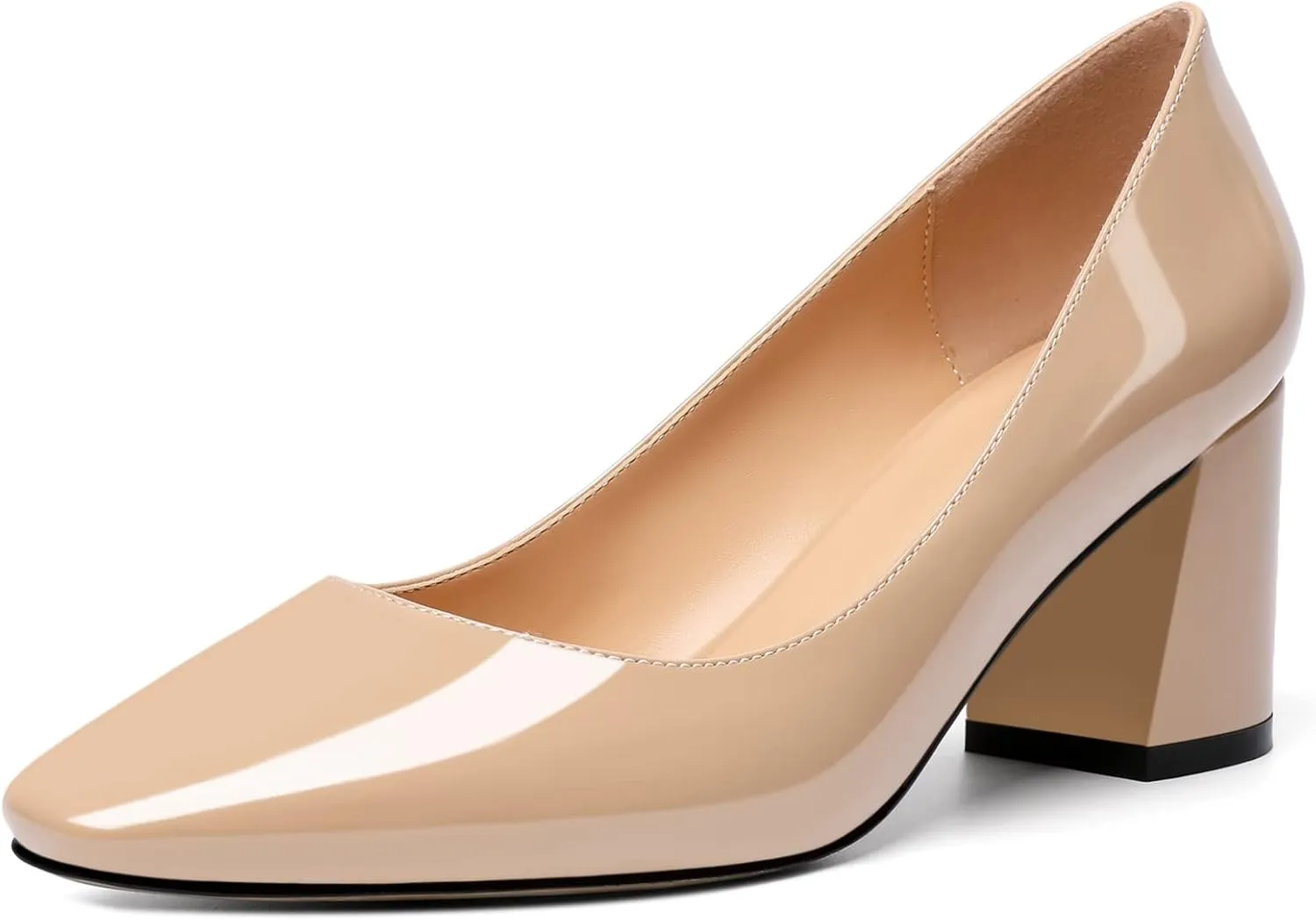 YODEKS Block Heel Slip-on Square Toe Low Chunky Heel Pumps Closed Toe Dress Shoes 2.5 Inch for Women Bride Wedding Evening Party