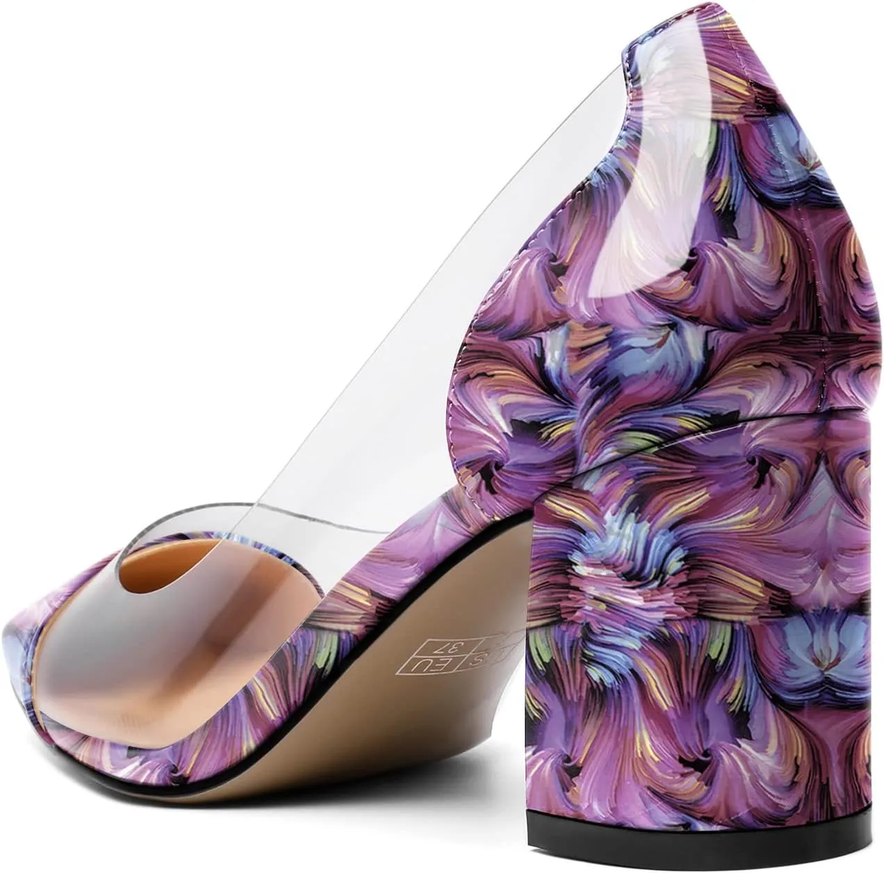 YODEKS Women Clear Heel Pumps Low Block Chunky Heel Pumps 2.5 Inch Square Cap Toe Slip On Shoes for Party Prom Dress